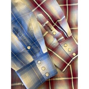 Stetson Mens Plaid Western Shirt Long Sleeve Snap‎ Button Up Cowboy Blue Red